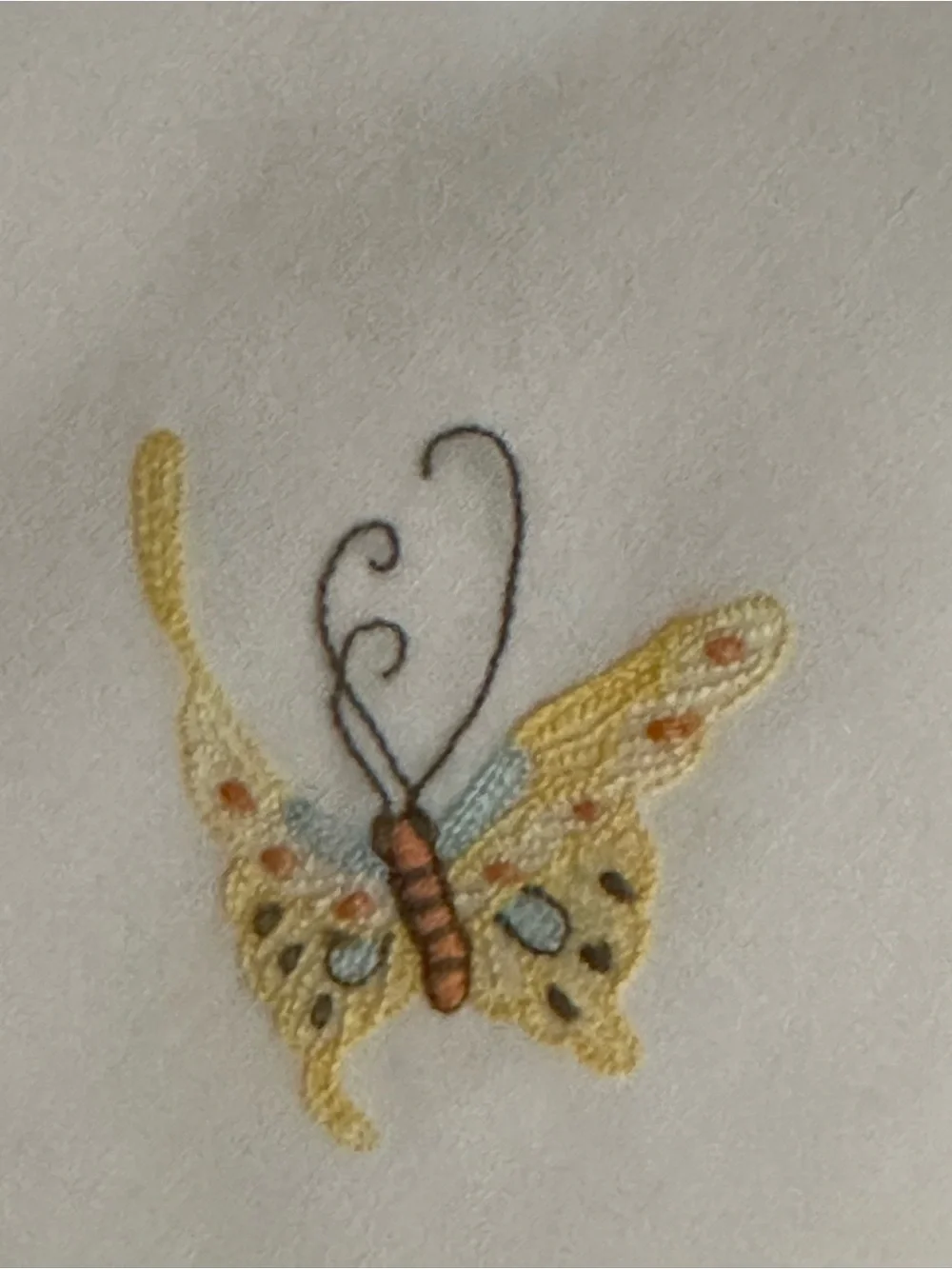White Linen Dinner Napkins with Yellow Butterfly Embroidery - Set of 4